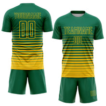 Load image into Gallery viewer, Custom Kelly Green Yellow Pinstripe Fade Fashion Sublimation Soccer Uniform Jersey