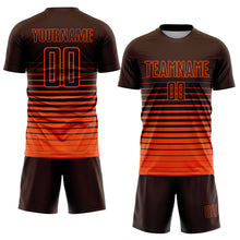 Load image into Gallery viewer, Custom Brown Orange Pinstripe Fade Fashion Sublimation Soccer Uniform Jersey