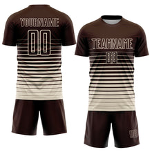 Load image into Gallery viewer, Custom Brown Cream Pinstripe Fade Fashion Sublimation Soccer Uniform Jersey