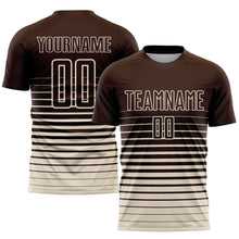 Load image into Gallery viewer, Custom Brown Cream Pinstripe Fade Fashion Sublimation Soccer Uniform Jersey