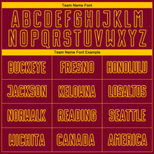 Load image into Gallery viewer, Custom Maroon Yellow Pinstripe Fade Fashion Sublimation Soccer Uniform Jersey