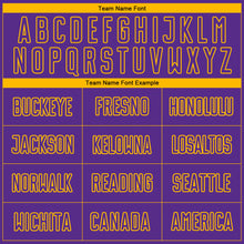 Load image into Gallery viewer, Custom Purple Gold Pinstripe Fade Fashion Sublimation Soccer Uniform Jersey