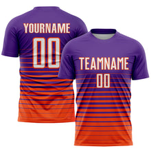 Load image into Gallery viewer, Custom Purple White-Orange Pinstripe Fade Fashion Sublimation Soccer Uniform Jersey