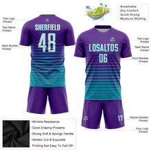 Load image into Gallery viewer, Custom Purple White-Teal Pinstripe Fade Fashion Sublimation Soccer Uniform Jersey