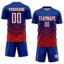 Load image into Gallery viewer, Custom Royal White-Red Pinstripe Fade Fashion Sublimation Soccer Uniform Jersey