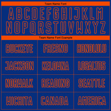 Load image into Gallery viewer, Custom Royal Orange Pinstripe Fade Fashion Sublimation Soccer Uniform Jersey