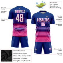 Load image into Gallery viewer, Custom Royal White-Pink Pinstripe Fade Fashion Sublimation Soccer Uniform Jersey