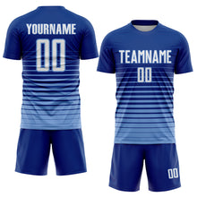 Load image into Gallery viewer, Custom Royal White-Light Blue Pinstripe Fade Fashion Sublimation Soccer Uniform Jersey