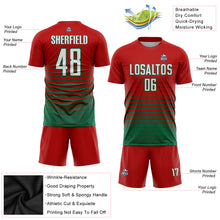Load image into Gallery viewer, Custom Red White-Kelly Green Pinstripe Fade Fashion Sublimation Soccer Uniform Jersey