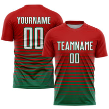 Load image into Gallery viewer, Custom Red White-Kelly Green Pinstripe Fade Fashion Sublimation Soccer Uniform Jersey