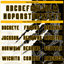 Load image into Gallery viewer, Custom Graffiti Pattern Black-Gold Scratch Sublimation Soccer Uniform Jersey