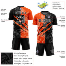 Load image into Gallery viewer, Custom Graffiti Pattern Black-Orange Scratch Sublimation Soccer Uniform Jersey