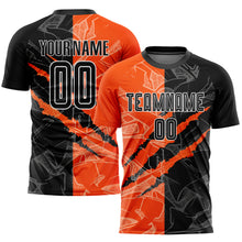 Load image into Gallery viewer, Custom Graffiti Pattern Black-Orange Scratch Sublimation Soccer Uniform Jersey