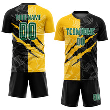 Load image into Gallery viewer, Custom Graffiti Pattern Kelly Green Black-Yellow Scratch Sublimation Soccer Uniform Jersey