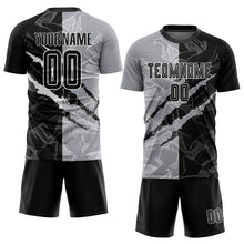 Load image into Gallery viewer, Custom Graffiti Pattern Black-Gray Scratch Sublimation Soccer Uniform Jersey