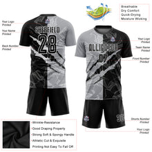 Load image into Gallery viewer, Custom Graffiti Pattern Black-Gray Scratch Sublimation Soccer Uniform Jersey