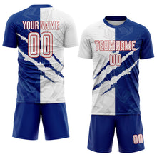Load image into Gallery viewer, Custom Graffiti Pattern White Royal-Red Scratch Sublimation Soccer Uniform Jersey