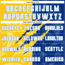 Load image into Gallery viewer, Custom Graffiti Pattern White Royal Yellow-Light Blue Scratch Sublimation Soccer Uniform Jersey