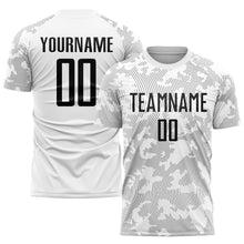 Load image into Gallery viewer, Custom White Black Sublimation Soccer Uniform Jersey