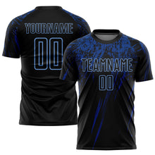 Load image into Gallery viewer, Custom Black Light Blue-Royal Sublimation Soccer Uniform Jersey