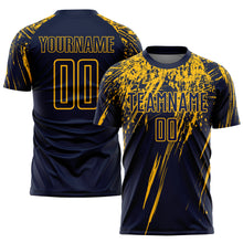 Load image into Gallery viewer, Custom Navy Yellow Sublimation Soccer Uniform Jersey