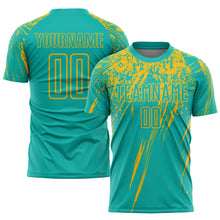 Load image into Gallery viewer, Custom Aqua Gold Sublimation Soccer Uniform Jersey