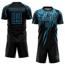 Load image into Gallery viewer, Custom Black Sky Blue Sublimation Soccer Uniform Jersey
