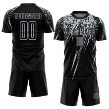 Load image into Gallery viewer, Custom Black Silver Sublimation Soccer Uniform Jersey