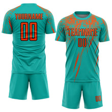 Load image into Gallery viewer, Custom Aqua Orange-Black Sublimation Soccer Uniform Jersey