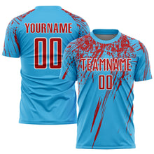 Load image into Gallery viewer, Custom Sky Blue Red-White Sublimation Soccer Uniform Jersey