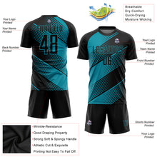 Load image into Gallery viewer, Custom Teal Black Sublimation Soccer Uniform Jersey