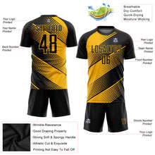Load image into Gallery viewer, Custom Gold Black Sublimation Soccer Uniform Jersey