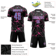 Load image into Gallery viewer, Custom Black Light Blue-Pink Sublimation Soccer Uniform Jersey