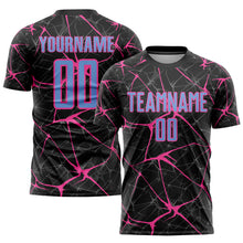 Load image into Gallery viewer, Custom Black Light Blue-Pink Sublimation Soccer Uniform Jersey