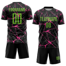 Load image into Gallery viewer, Custom Black Neon Green-Pink Sublimation Soccer Uniform Jersey