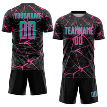 Load image into Gallery viewer, Custom Black Aqua-Pink Sublimation Soccer Uniform Jersey