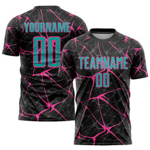 Load image into Gallery viewer, Custom Black Aqua-Pink Sublimation Soccer Uniform Jersey