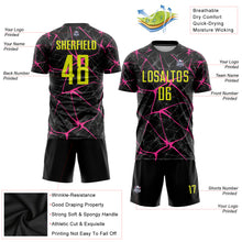 Load image into Gallery viewer, Custom Black Neon Yellow-Pink Sublimation Soccer Uniform Jersey