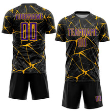 Load image into Gallery viewer, Custom Black Purple-Gold Sublimation Soccer Uniform Jersey