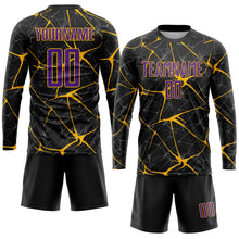 Load image into Gallery viewer, Custom Black Purple-Gold Sublimation Soccer Uniform Jersey