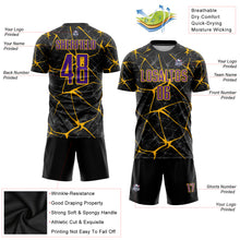 Load image into Gallery viewer, Custom Black Purple-Gold Sublimation Soccer Uniform Jersey