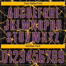 Load image into Gallery viewer, Custom Black Purple-Gold Sublimation Soccer Uniform Jersey