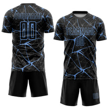Load image into Gallery viewer, Custom Black Light Blue Sublimation Soccer Uniform Jersey