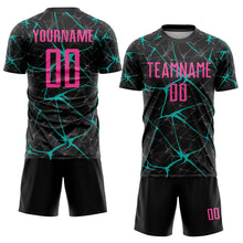 Load image into Gallery viewer, Custom Black Pink-Aqua Sublimation Soccer Uniform Jersey
