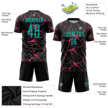 Load image into Gallery viewer, Custom Black Aqua-Neon Pink Sublimation Soccer Uniform Jersey