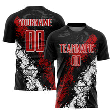 Load image into Gallery viewer, Custom Black Red-White Sublimation Soccer Uniform Jersey