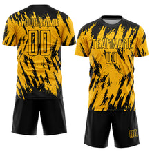 Load image into Gallery viewer, Custom Gold Black Sublimation Soccer Uniform Jersey