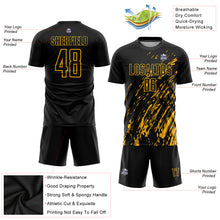 Load image into Gallery viewer, Custom Black Gold Sublimation Soccer Uniform Jersey