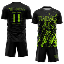 Load image into Gallery viewer, Custom Black Neon Green Sublimation Soccer Uniform Jersey