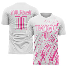 Load image into Gallery viewer, Custom White Pink Sublimation Soccer Uniform Jersey